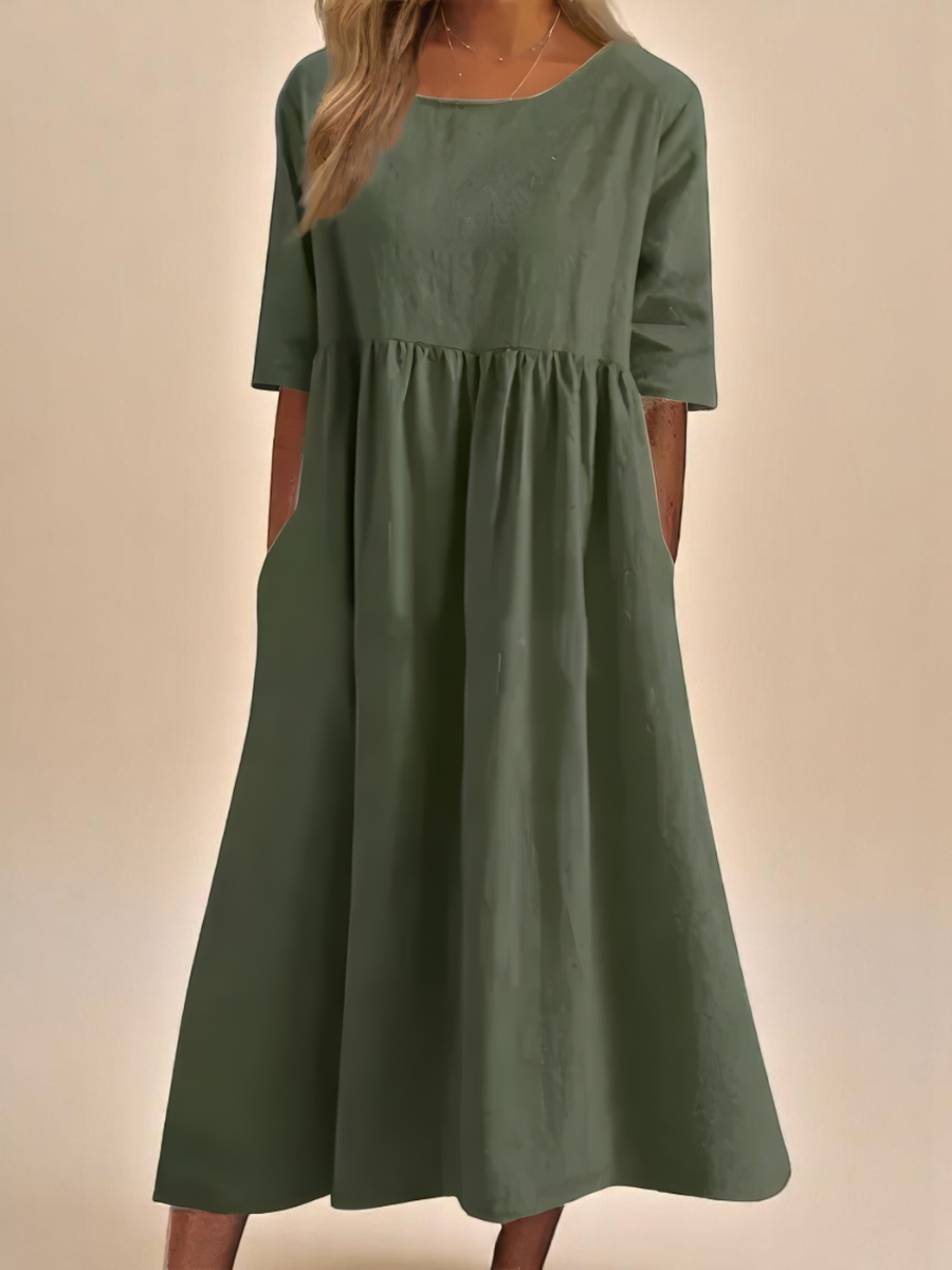 Dames klassieke jurk met halflange mouwen - Comfortabel dagelijks - Groen