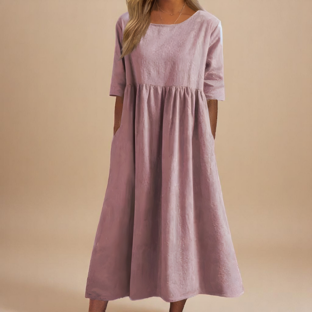 Dames klassieke jurk met halflange mouwen - Comfortabel dagelijks - Roze