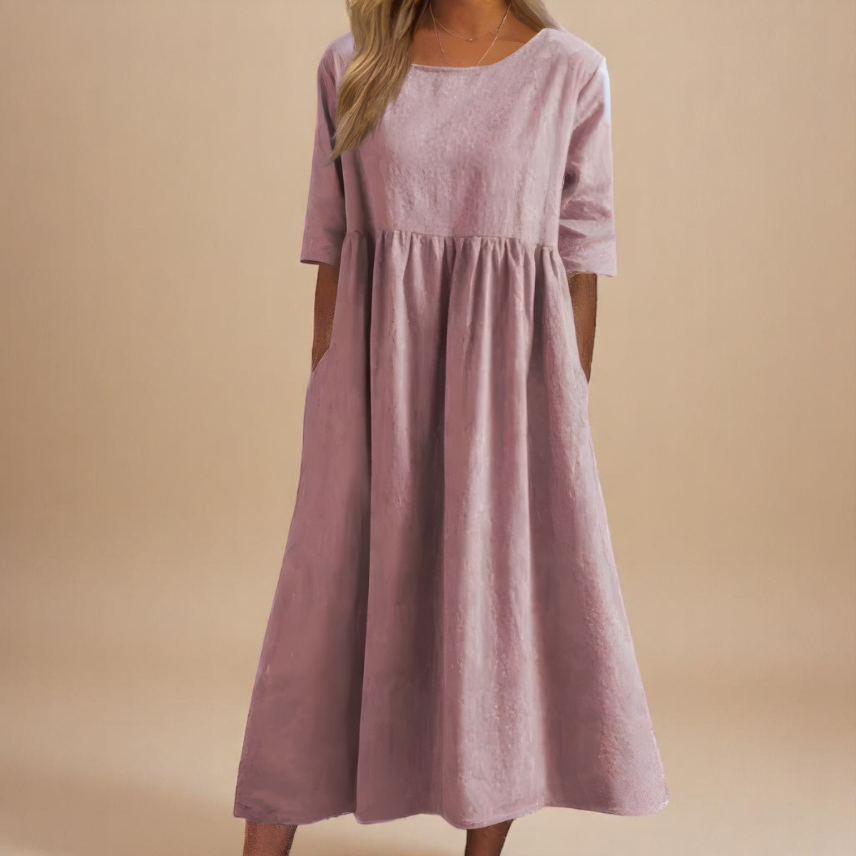 Dames klassieke jurk met halflange mouwen - Comfortabel dagelijks - Roze