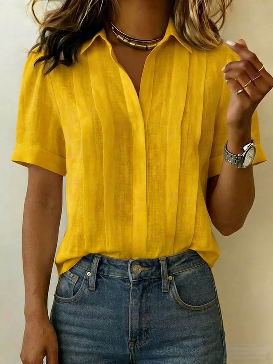 Dames korte mouwen blouse in geel, verfijnde elegantie