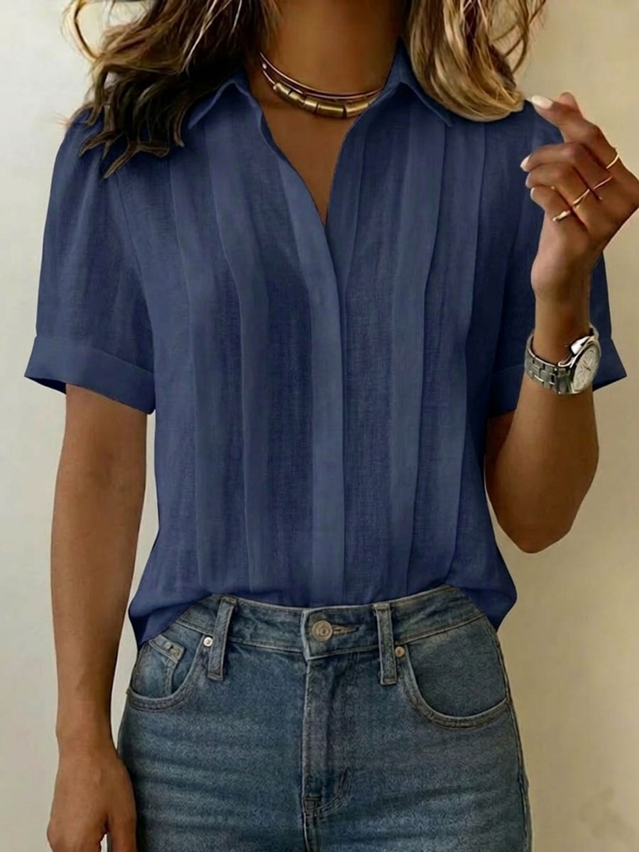 Dames korte mouwen blouse in marineblauw, verfijnde elegantie