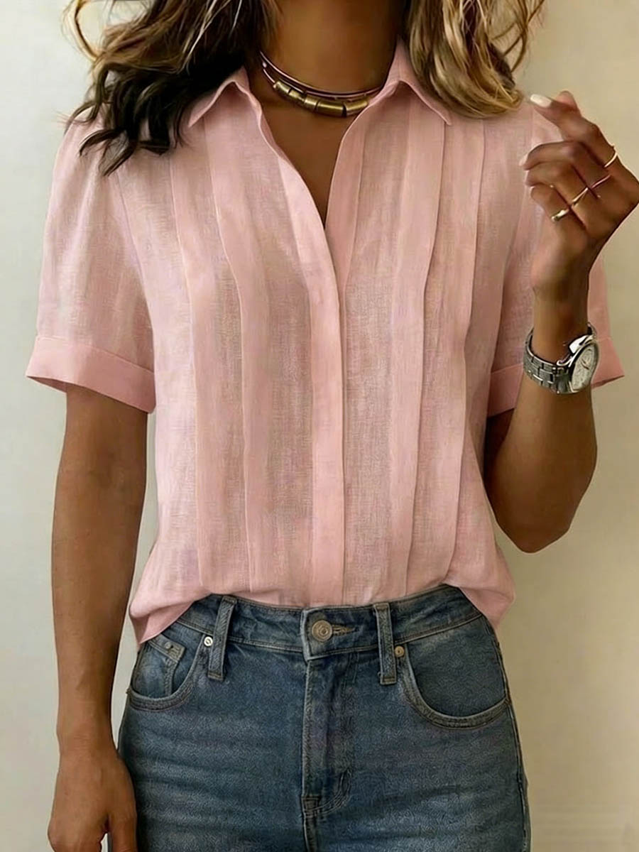 Dames korte mouwen blouse in roze, verfijnde elegantie