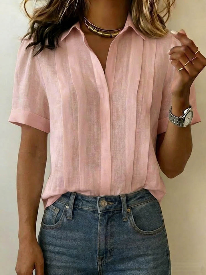 Dames korte mouwen blouse in roze, verfijnde elegantie