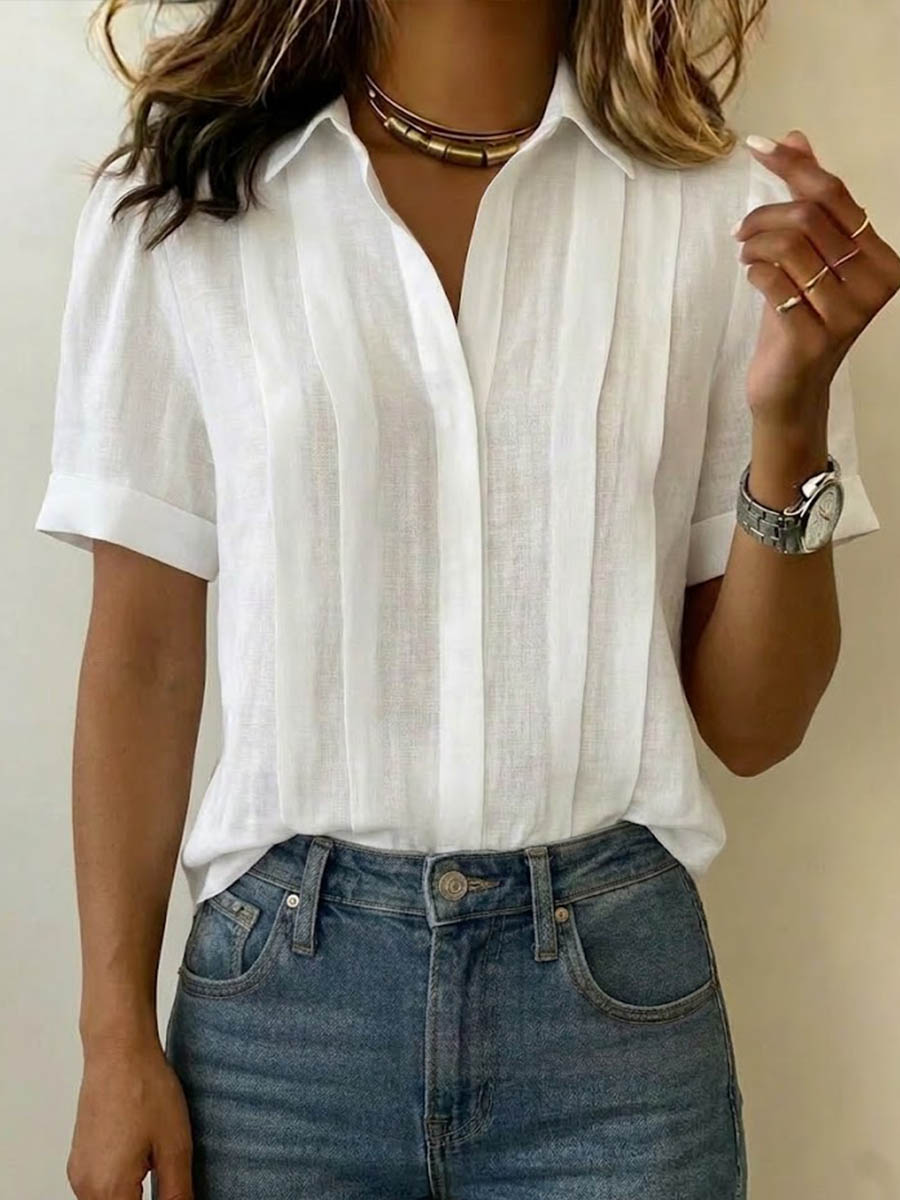 Dames korte mouwen blouse in wit, verfijnde elegantie