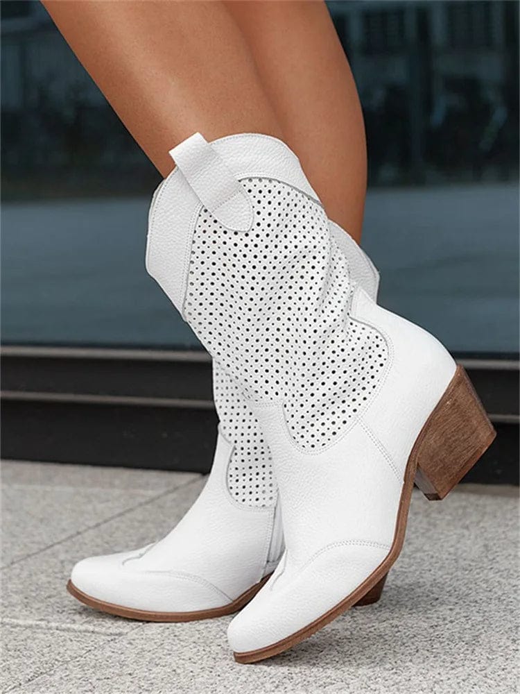 Dames Laarzen Westernstijl met Perforatie - Comfortabel