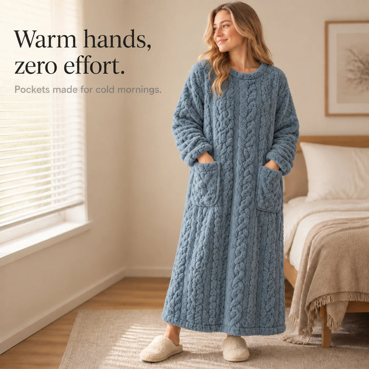 Dames lange fluweelachtige huisjurk - warm en comfortabel
