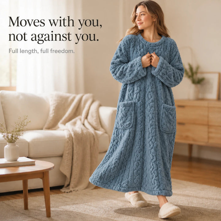 Dames lange fluweelachtige huisjurk - warm en comfortabel