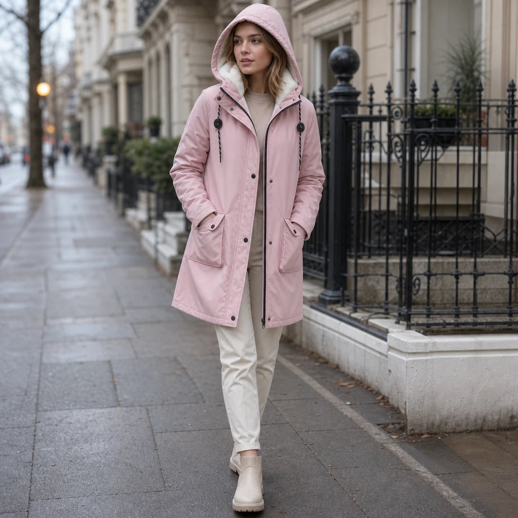 Dames lange gewatteerde parka met capuchon - Warm en slank