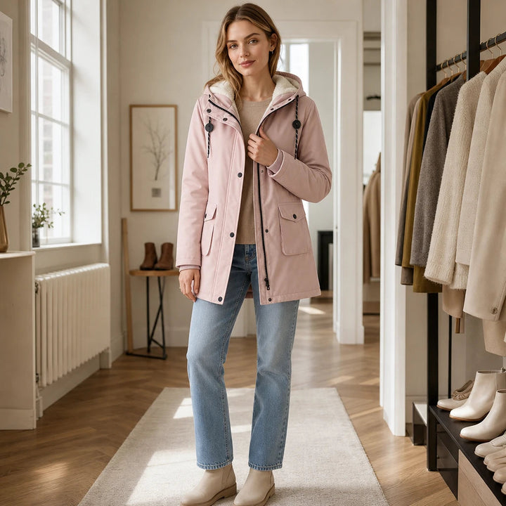 Dames lange gewatteerde parka met capuchon - Warm en slank