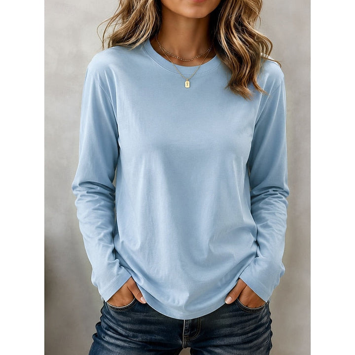 Dames Lange Mouwen Crew Neck Top in blauw, Klassiek Essentieel