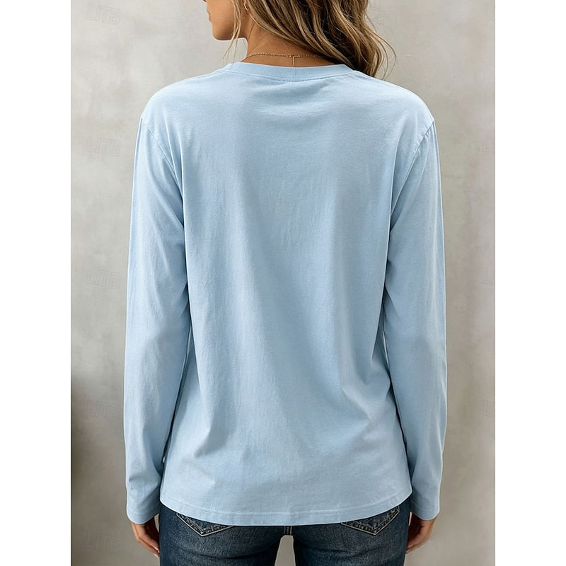 Dames Lange Mouwen Crew Neck Top - Klassiek Essentieel
