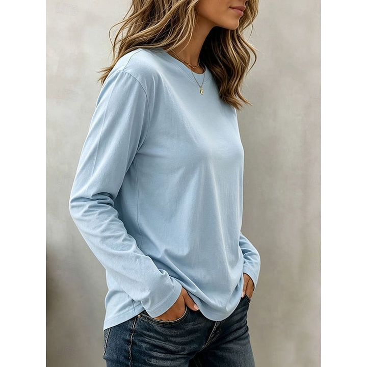 Dames Lange Mouwen Crew Neck Top - Klassiek Essentieel
