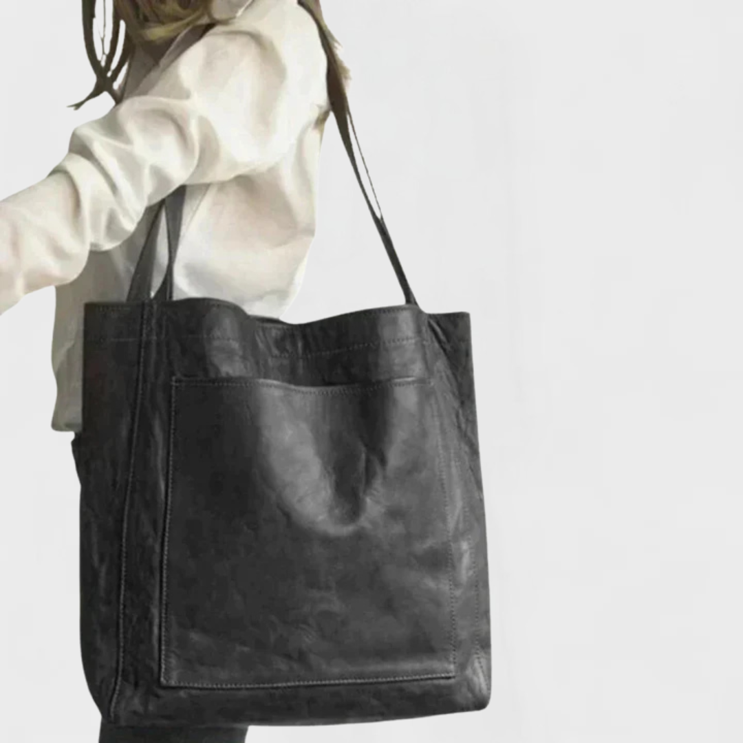 Dames Leren Schoudertas - Klassiek Design - Zwart