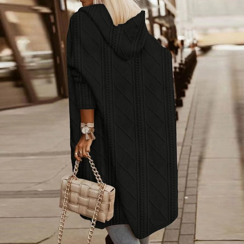 Dames Longline Gebreide Cardigan in zwart, Open Model