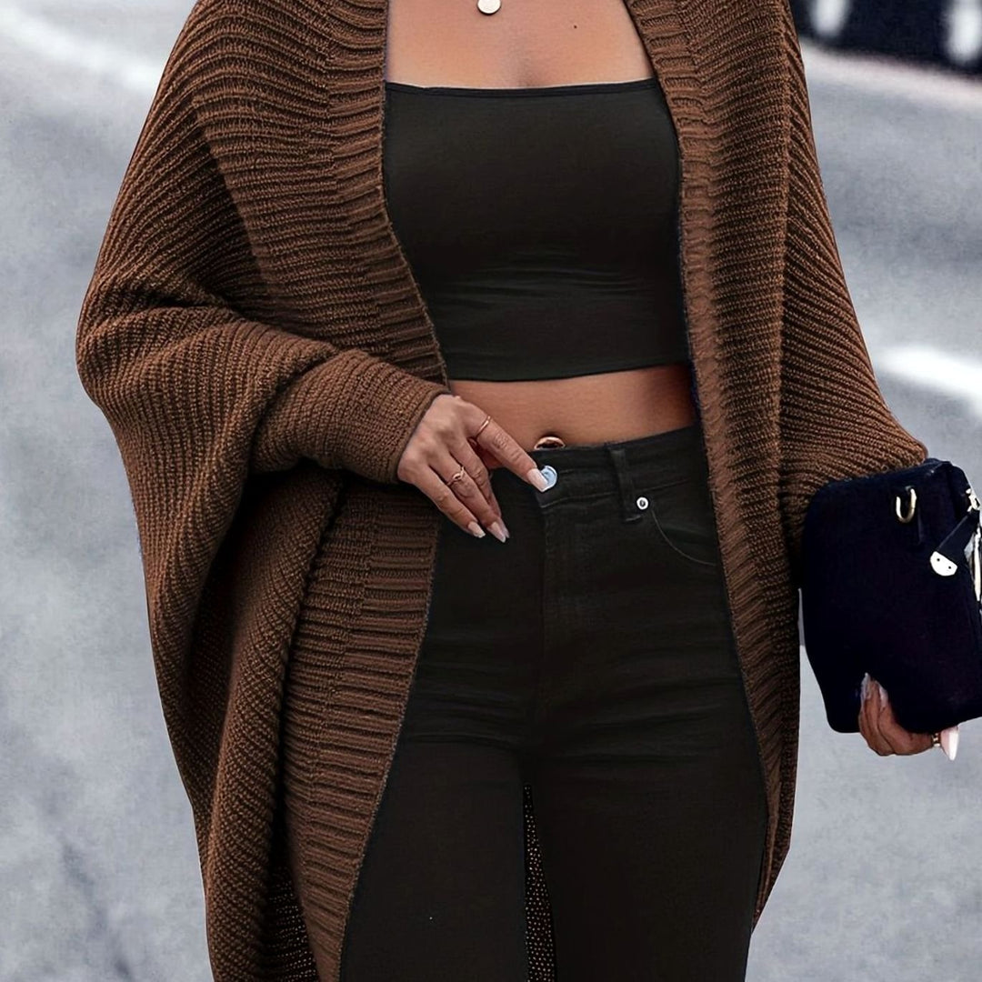 Dames Longline Gebreide Cardigan in koffiebruin, Oversized Open Model