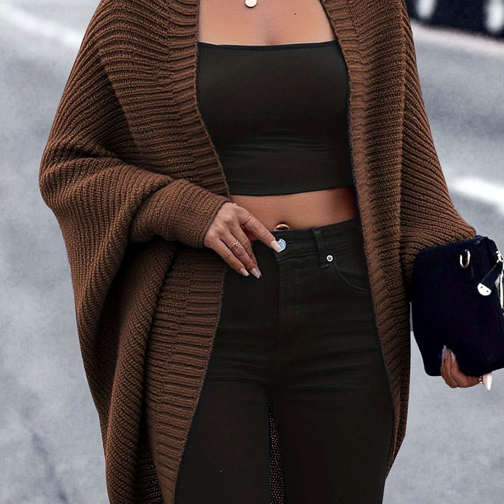 Dames Longline Gebreide Cardigan in koffiebruin, Oversized Open Model