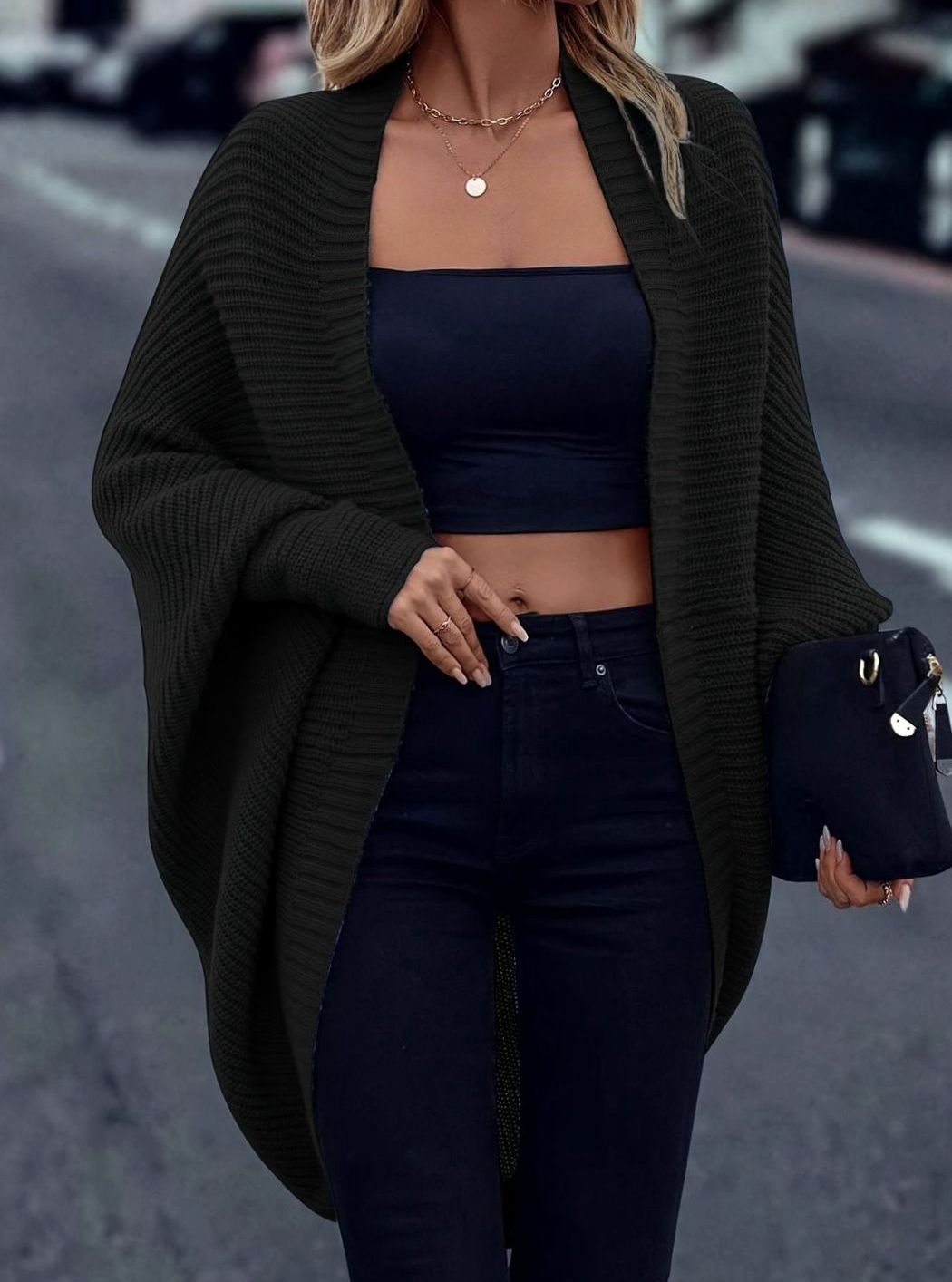 Dames Longline Gebreide Cardigan - Oversized Open Model