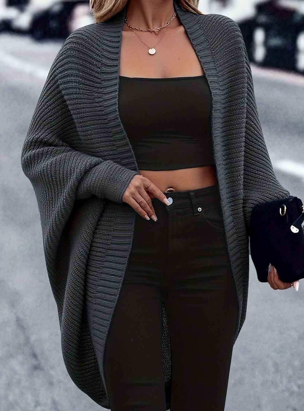 Dames Longline Gebreide Cardigan - Oversized Open Model