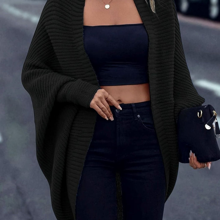 Dames Longline Gebreide Cardigan in zwart, Oversized Open Model