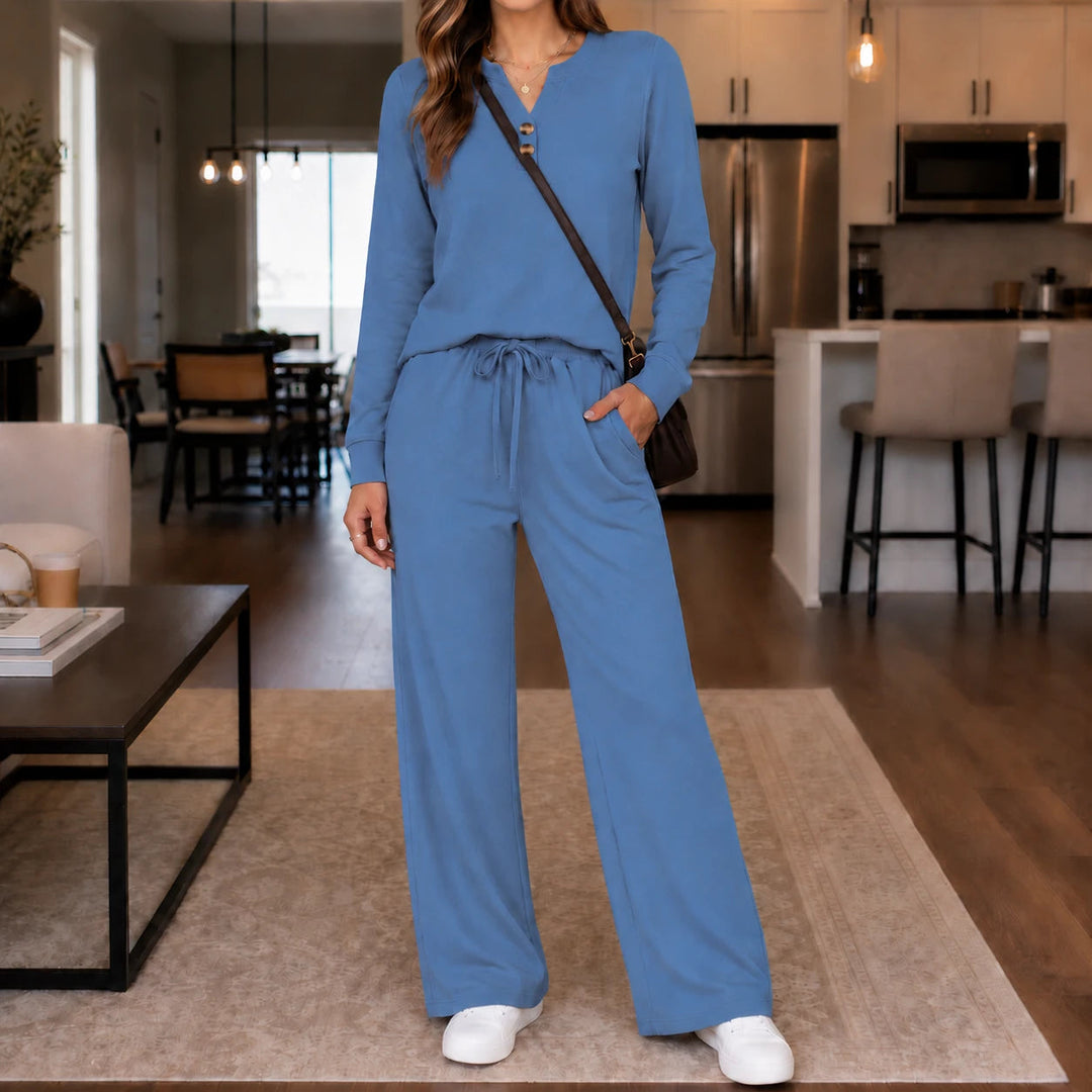 Dames Loungewear Set Wijde Pijpen in blauw, Comfortabel & Stijlvol