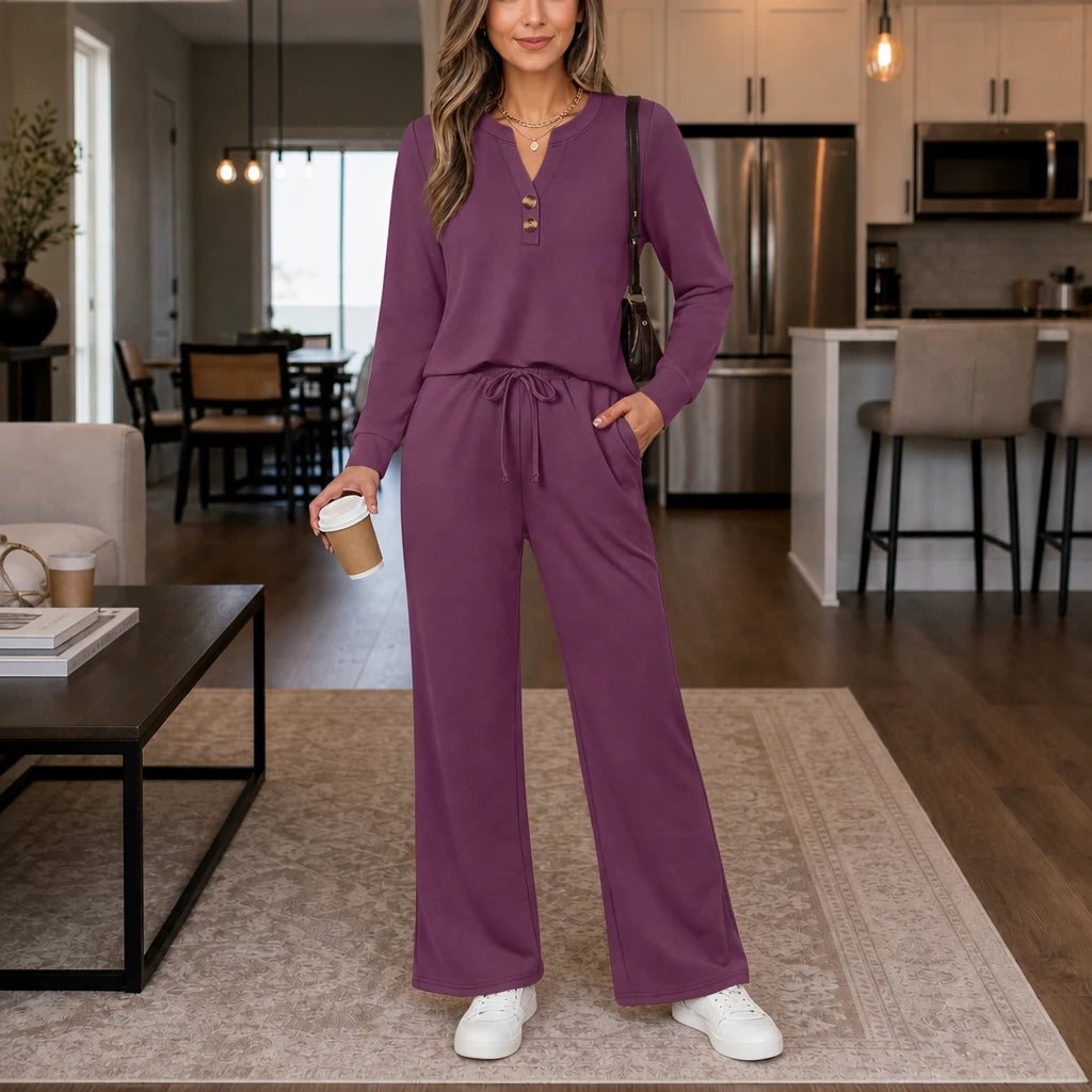 Dames Loungewear Set Wijde Pijpen in mauve paars, Comfortabel & Stijlvol