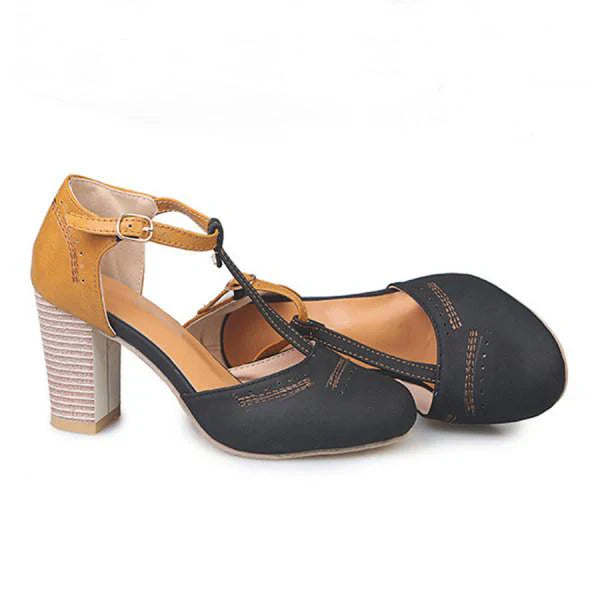 Dames Mary Janes met blokhak - Klassieke T-band stijl