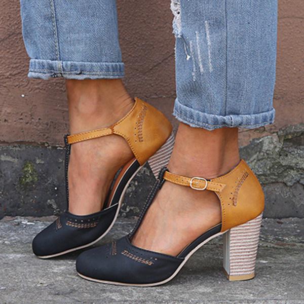 Dames Mary Janes met blokhak in zwart, Klassieke T-band stijl
