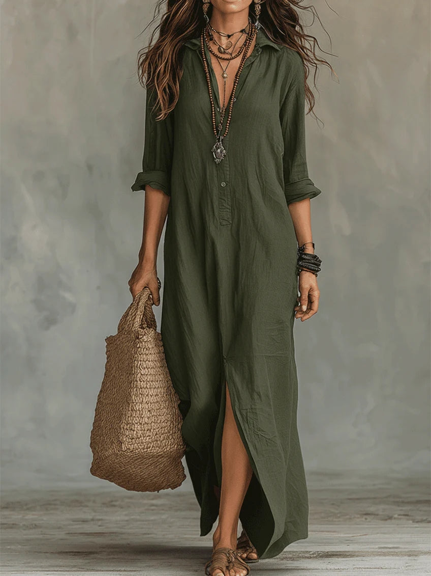 Dames Maxi Jurk - Elegante Silhouet - Groen