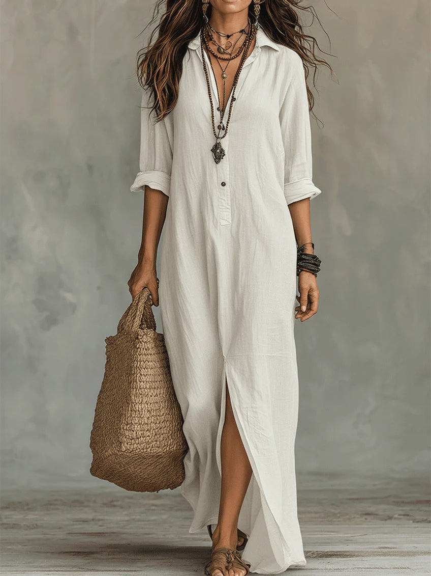 Dames Maxi Jurk - Elegante Silhouet - Wit