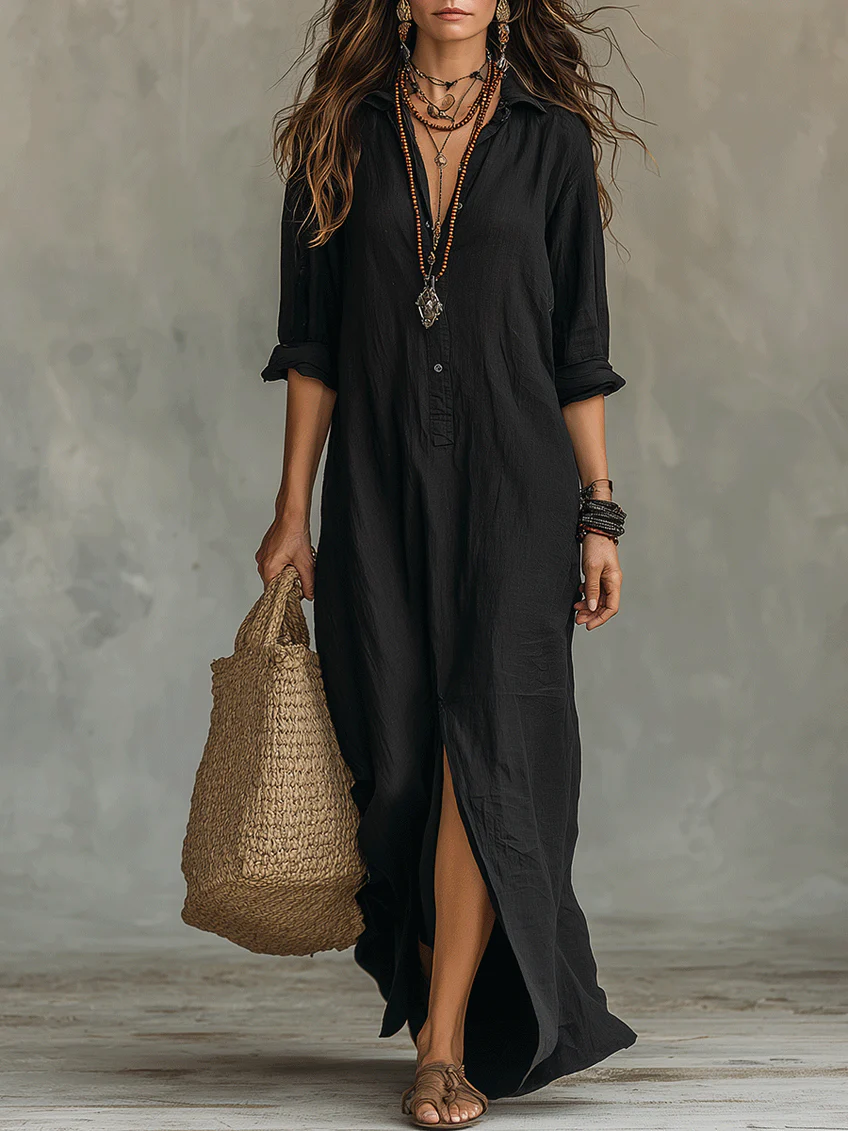 Dames Maxi Jurk - Elegante Silhouet - Zwart