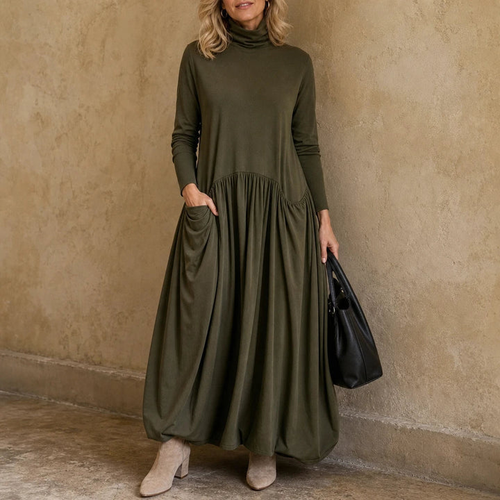 Dames Maxi Jurk met Hoge Hals en Zakken - Comfortabel