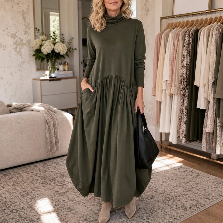 Dames Maxi Jurk met Hoge Hals en Zakken - Comfortabel