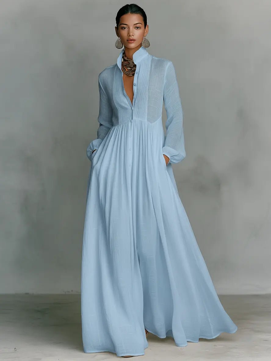 Dames maxi-jurk met knopen in blauw, elegant en comfortabel