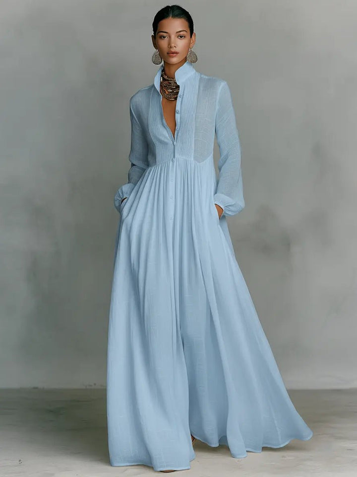 Dames maxi-jurk met knopen in blauw, elegant en comfortabel