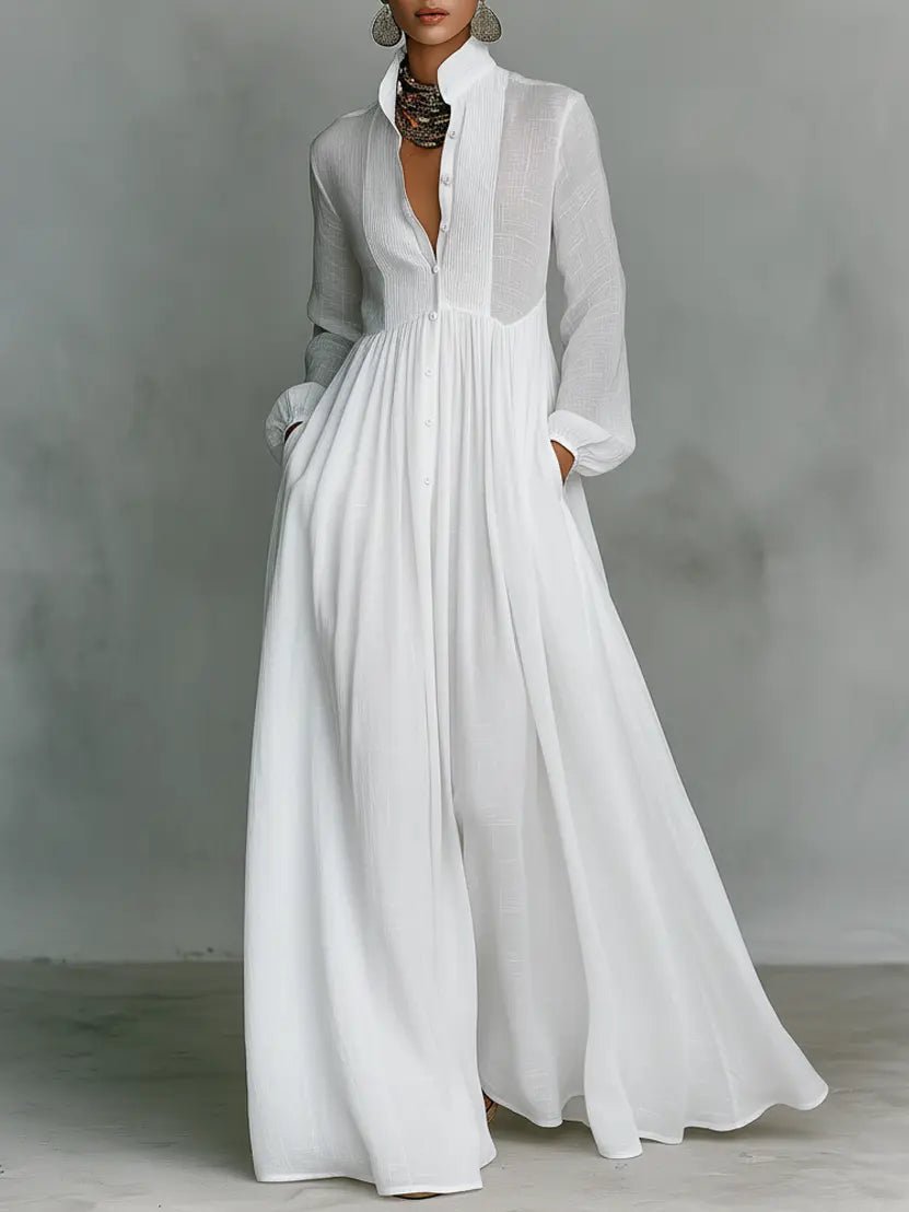 Dames maxi-jurk met knopen in wit, elegant en comfortabel