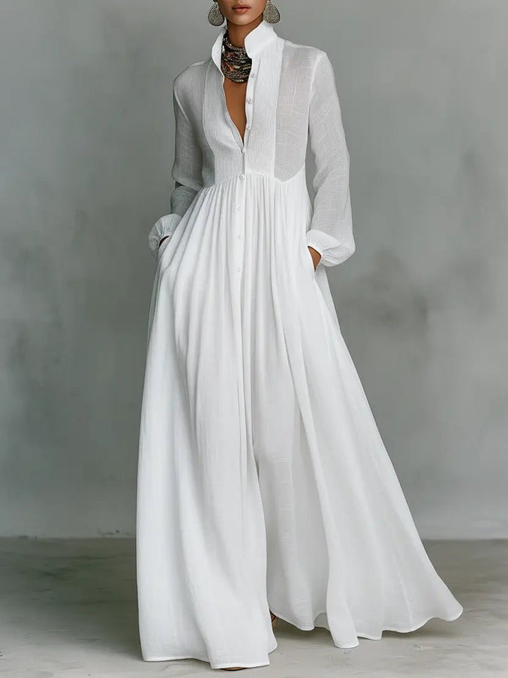 Dames maxi-jurk met knopen in wit, elegant en comfortabel