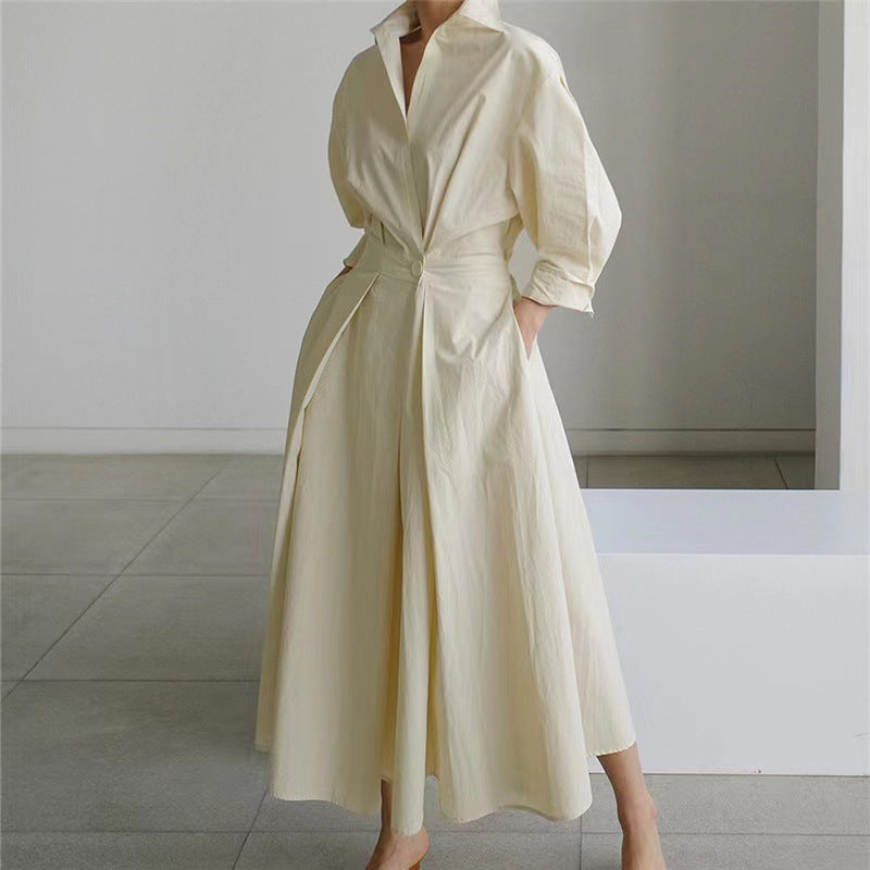 Dames Maxi-jurk met kraag en wikkelvoorkant - Elegant - Abrikoos