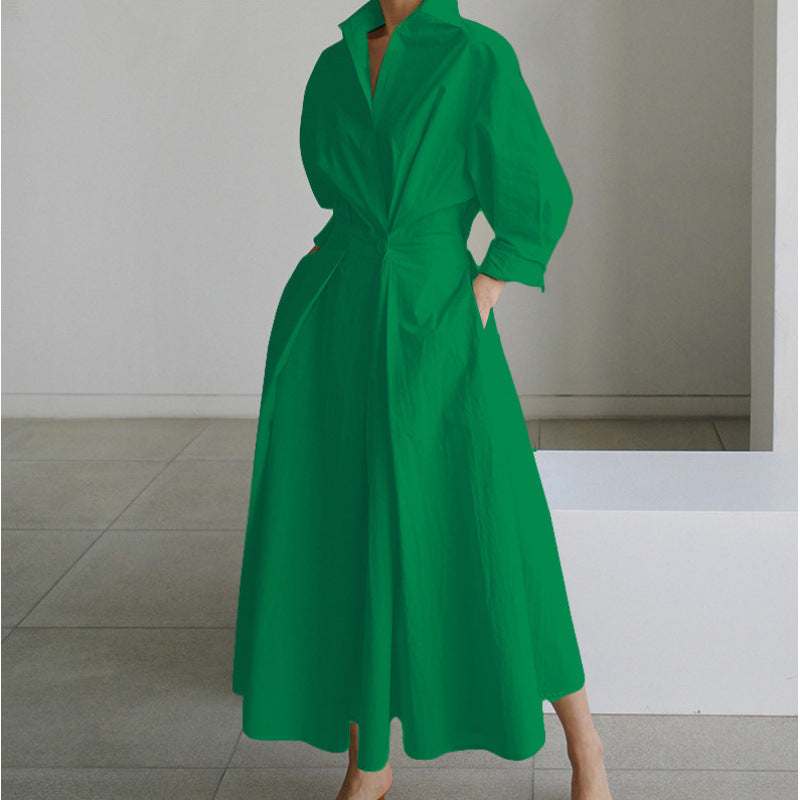 Dames Maxi-jurk met kraag en wikkelvoorkant - Elegant - Groen