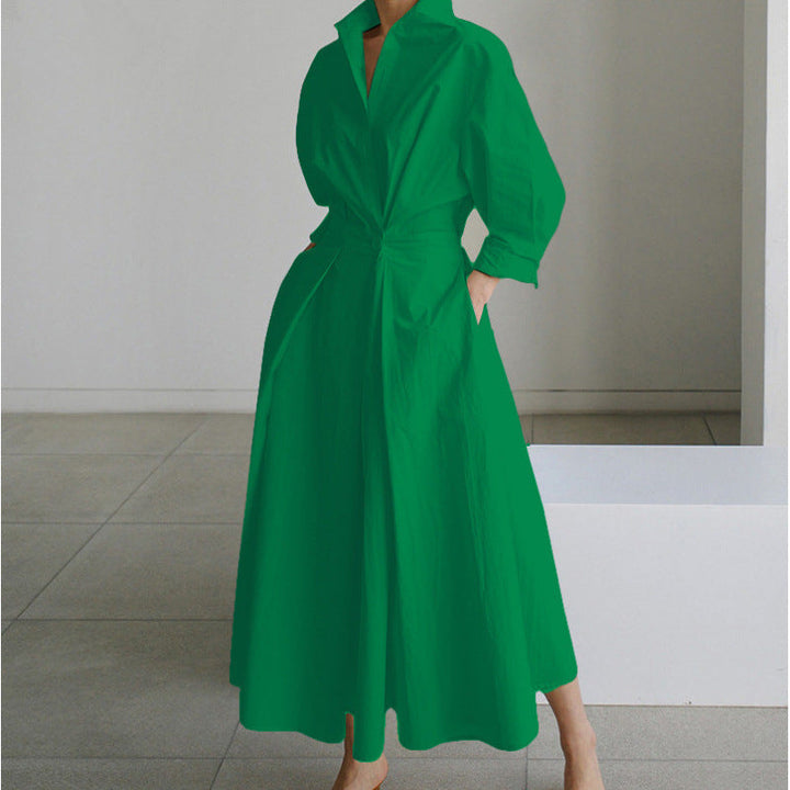 Dames Maxi-jurk met kraag en wikkelvoorkant - Elegant - Groen