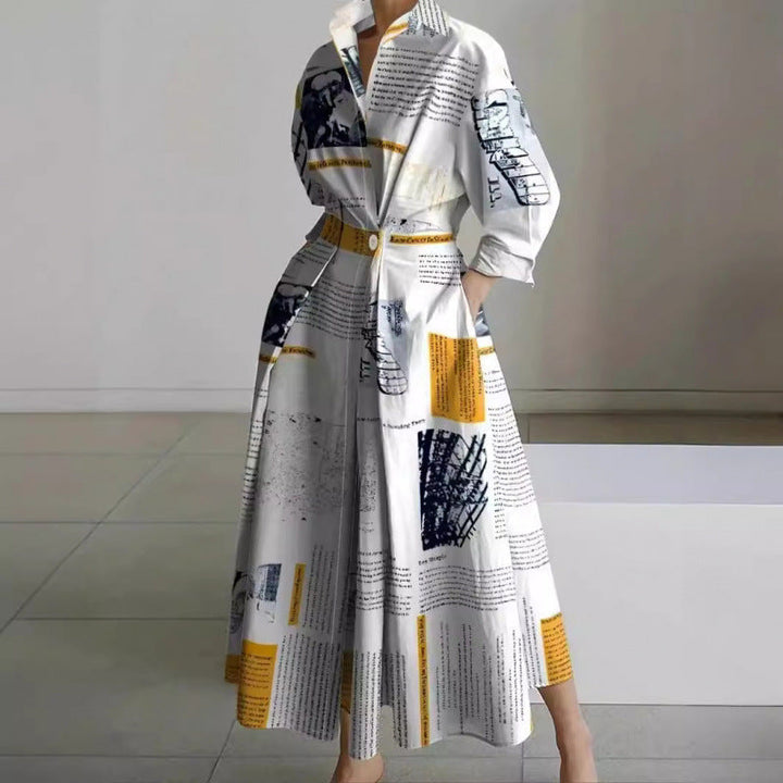Dames Maxi-jurk met kraag en wikkelvoorkant - Elegant