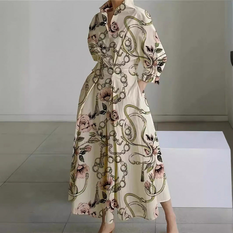 Dames Maxi-jurk met kraag en wikkelvoorkant - Elegant