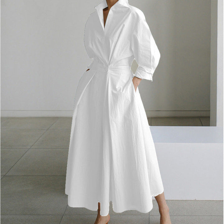 Dames Maxi-jurk met kraag en wikkelvoorkant - Elegant - Wit