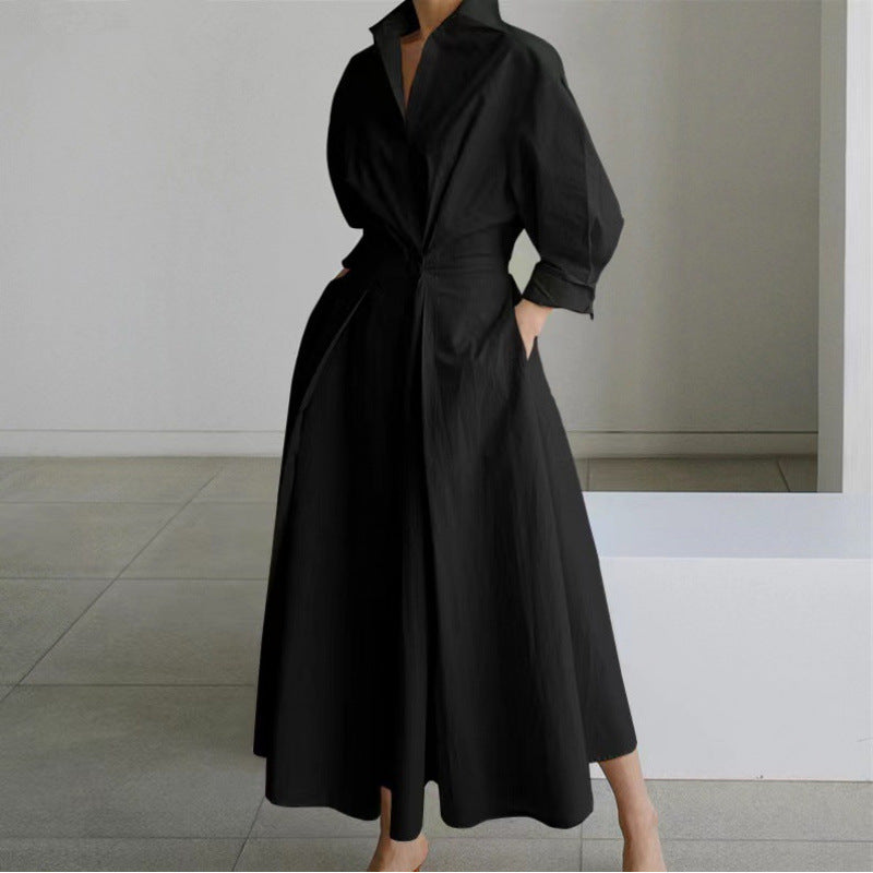 Dames Maxi-jurk met kraag en wikkelvoorkant - Elegant - Zwart