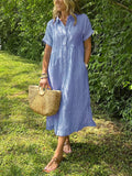 Dames maxi jurk met kraag - Ruby zomerstijl - Blauw
