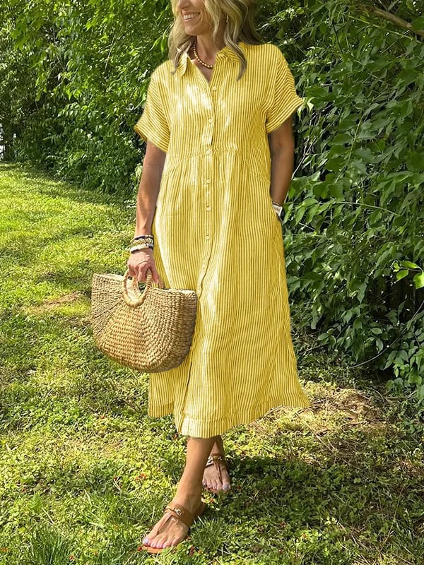Dames maxi jurk met kraag - Ruby zomerstijl - Geel