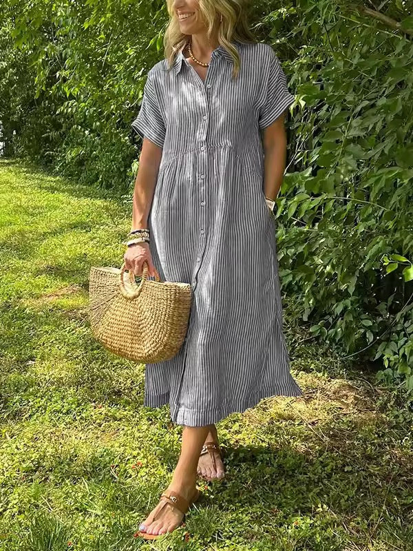 Dames maxi jurk met kraag - Ruby zomerstijl - Grijs