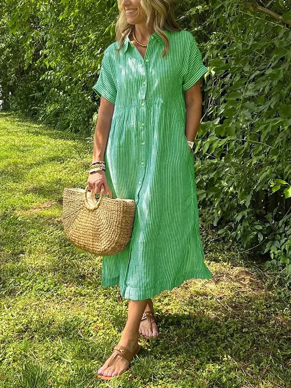 Dames maxi jurk met kraag - Ruby zomerstijl - Groen