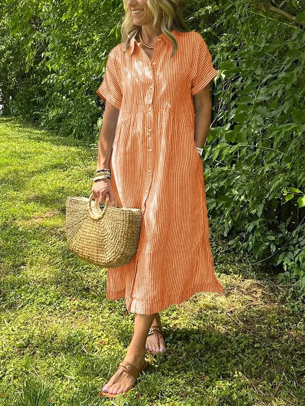 Dames maxi jurk met kraag - Ruby zomerstijl - Oranje