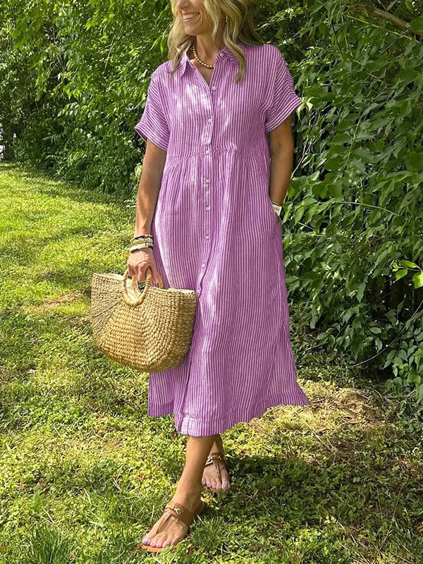 Dames maxi jurk met kraag - Ruby zomerstijl - Roze