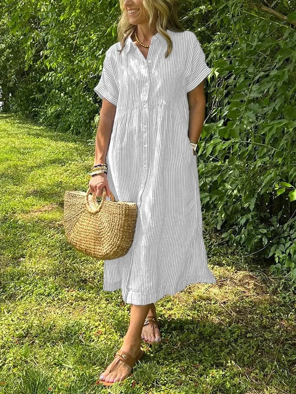 Dames maxi jurk met kraag - Ruby zomerstijl - Wit